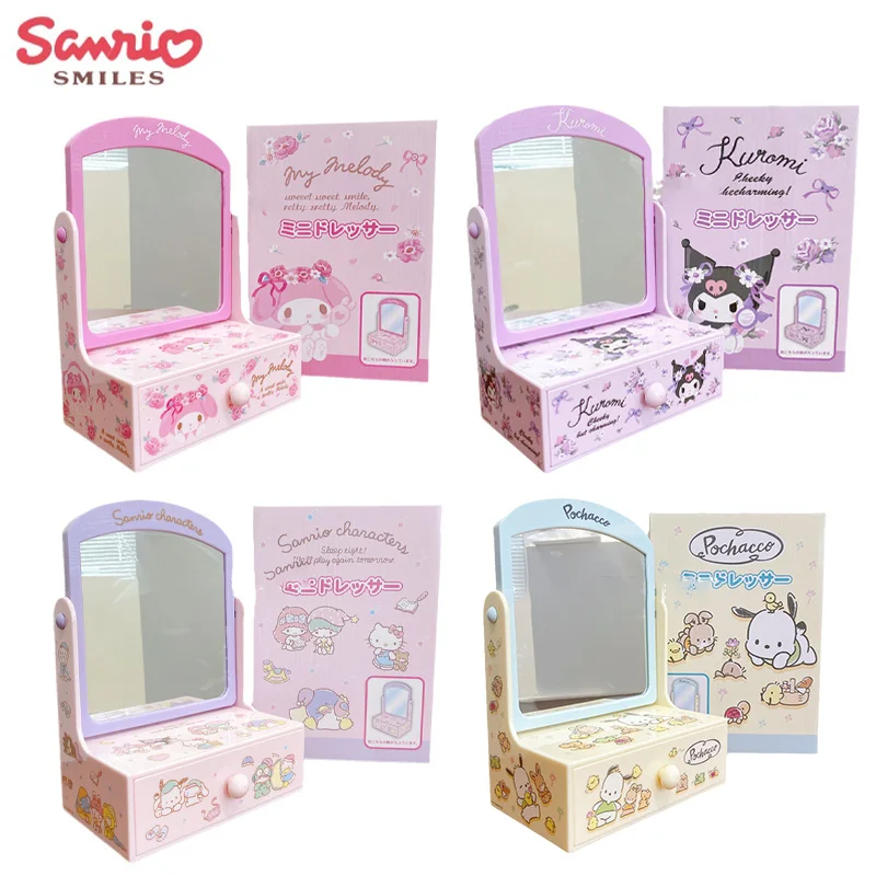 

Kawaii Japanese Anime Genuine Sanrio Desktop Storage Box Cute Cartoon MyMelody Cinnamoroll Kuromi Makeup Mirror Jewelry Box Gift