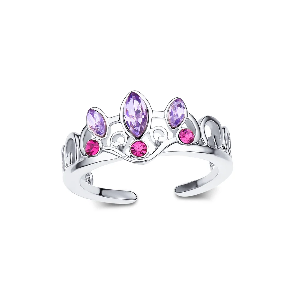 

Classic Film Rapunzel Crown Ring Luxury Purple Pink Crystal Adjustable Opening Ring Princess Jewelry Valentine's Day Present