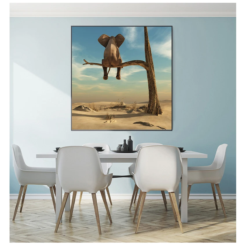 

Nordic Posters and Prints for Kids Room Home Decor Funny Little Elephant on Tree Canvas Painting Wall Art Animal Pictures
