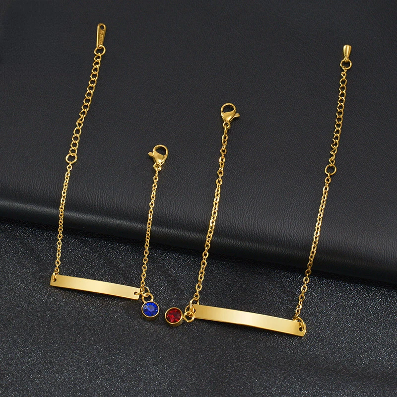 

Custom Stainless Steel Titanium Smooth Curved Zircon Hand Chain Pendant DIY Child Birthstone Bracelet for Boy and Girl