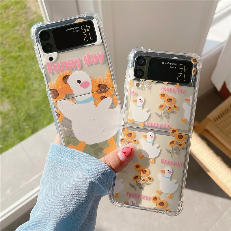 

Cute Funny Day Cartoon Duck Phone Case for Samsung Galaxy Z Flip 3 5G Soft TPU Back Cover for ZFlip3 Case Protective Shell