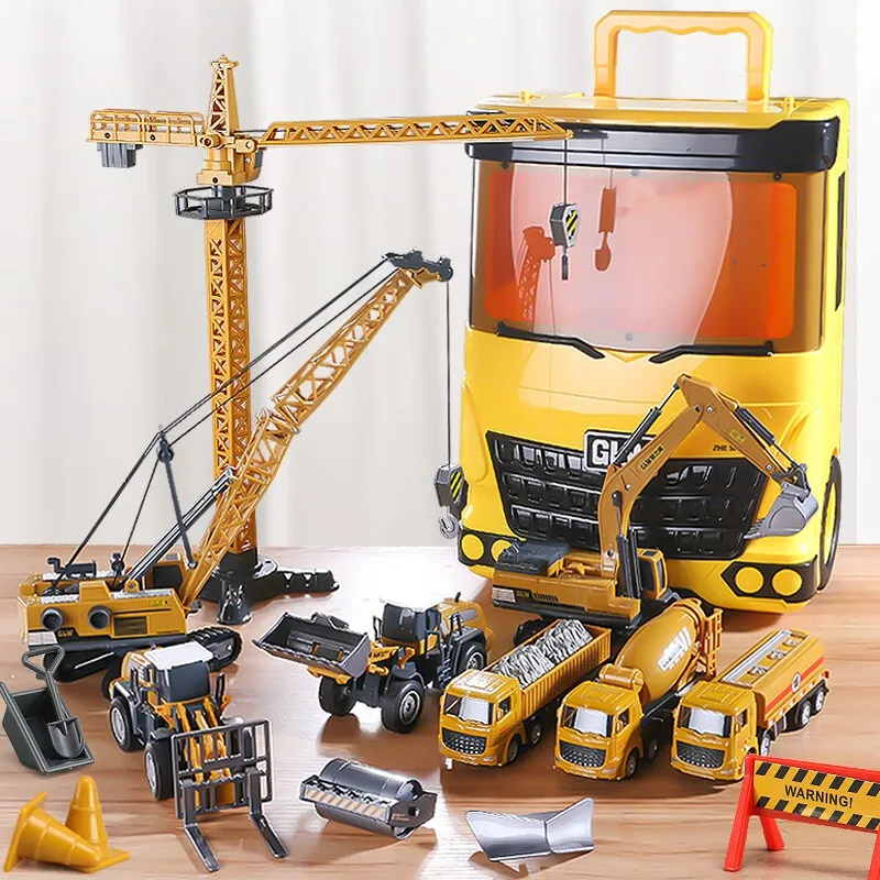 

Children's toy car set large simulation sliding engineering vehicle crane crane tower excavator forklift bulldozer model alloy