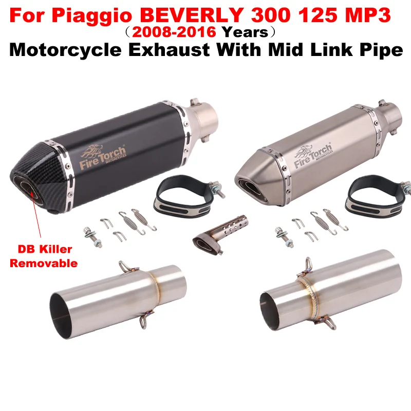 

Slip-On For Piaggio BEVERLY300 125 MP3/10 2008-2016 Motorcycle Exhaust Muffler Modify Mid Link Pipe With Moto Muffler DB Killer