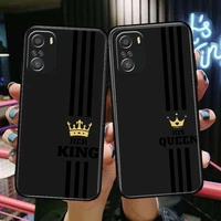 crown letter king queen for xiaomi redmi note 10s 10 9t 9s 9 8t 8 7s 7 6 5a 5 pro max soft black phone case