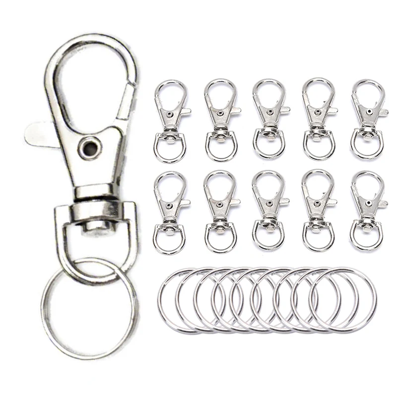

50Pcs Metal Swivel Lobster Clasps Clips Hook with Key Ring DIY Jewelry Craft