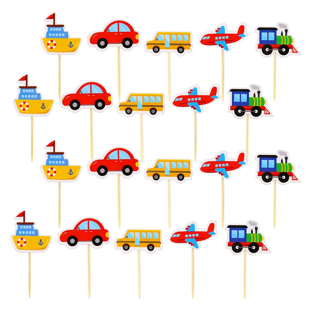 

20 Pcs Cupcake Decorating Vehicle Cupcake Topper Birthday Cake Bus Cupcake Topper Bamboo Transportation Cupcake Toppers Baby