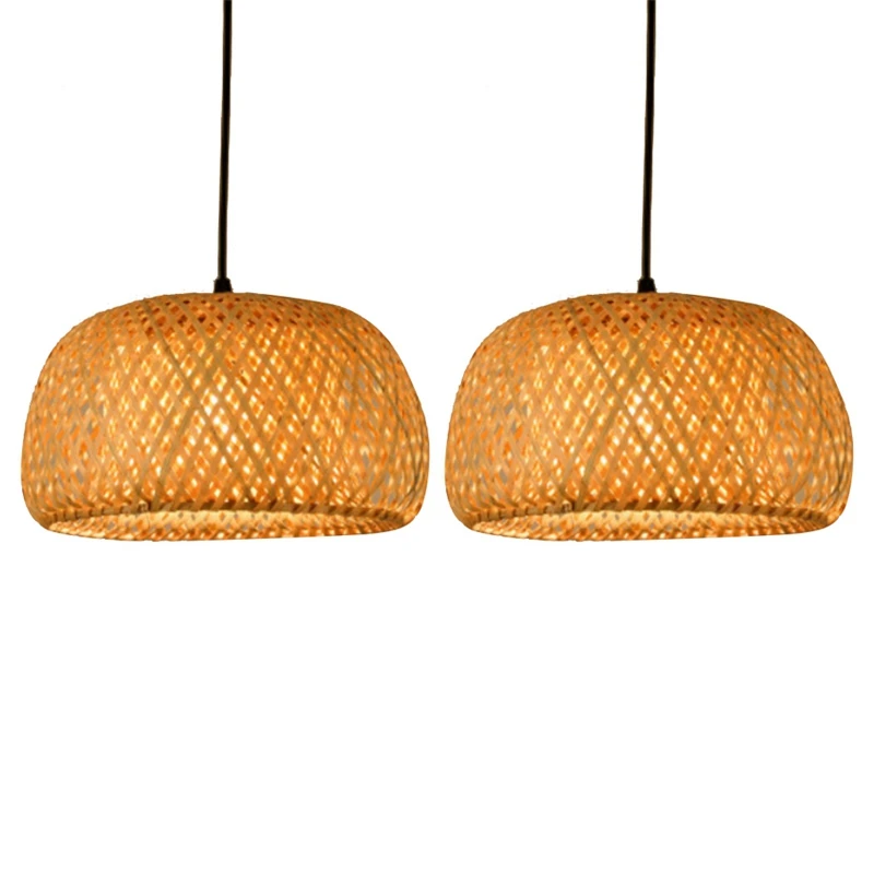 

2X Modern Bamboo Work Hand Knitted Bamboo Weaving Chandelier Restaurant Handmade Bamboo Lantern