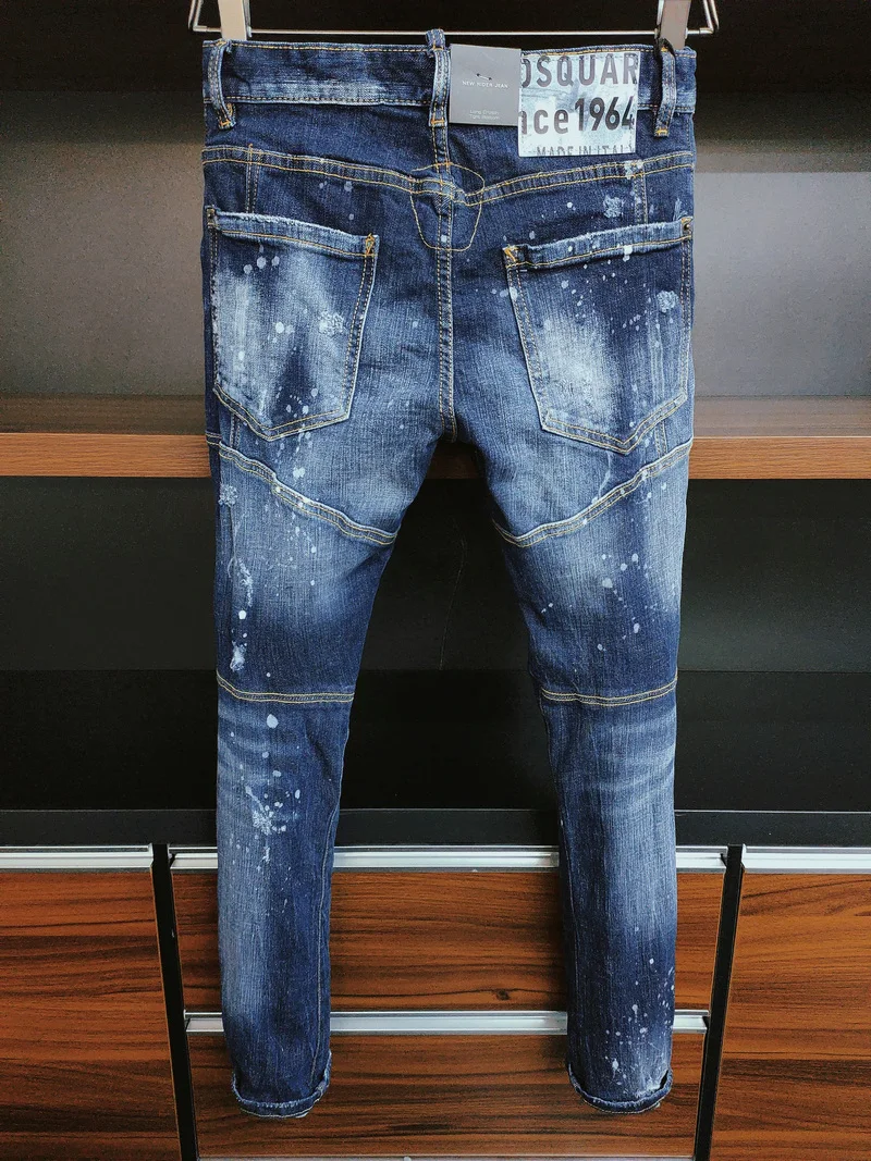 New Men's Dsquared2 Buttons Jeans Ripped For Male Skinny  Pants Men's Denim Trousers Top Quality Slim Jeans A388