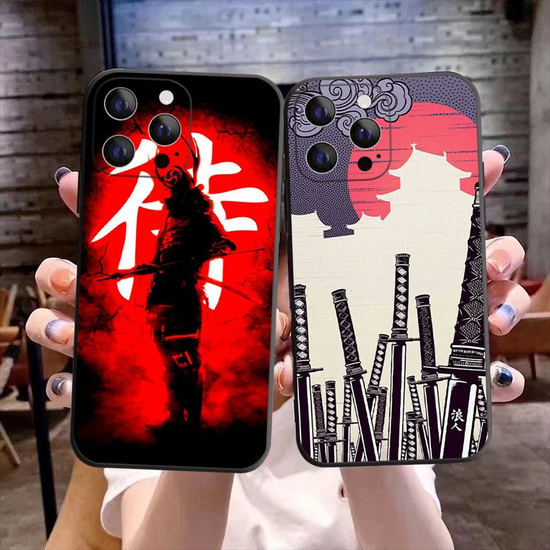 

Samurai Japan Art Phone Case For Apple iPhone 13 12 Mini 11 12 13 14 Pro Max XR X XS MAX 7 8 14 Plus SE Luxury Black Cover Coque