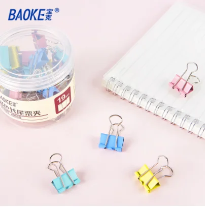 40pcs / Set BAOKE BC1365 19mm Colorful Long Tail Binder Clips Ticket Folder Holder Business Office Student Stationery Supplies