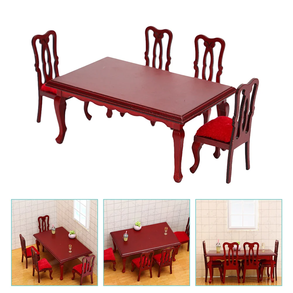 

Simulation Table Chair Kids Kitchen Toys Miniature Ornament House Furniture Wooden Ornaments