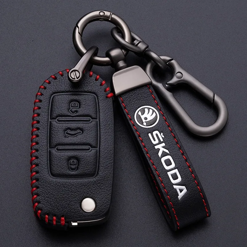 Кожаный автомобильный Стайлинг защитный чехол для ключей держатель брелока Skoda