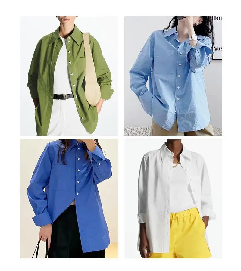 

New Women's Casual Shirt Top Solid Color Female Long Sleeve Blouse Shirts for Lady