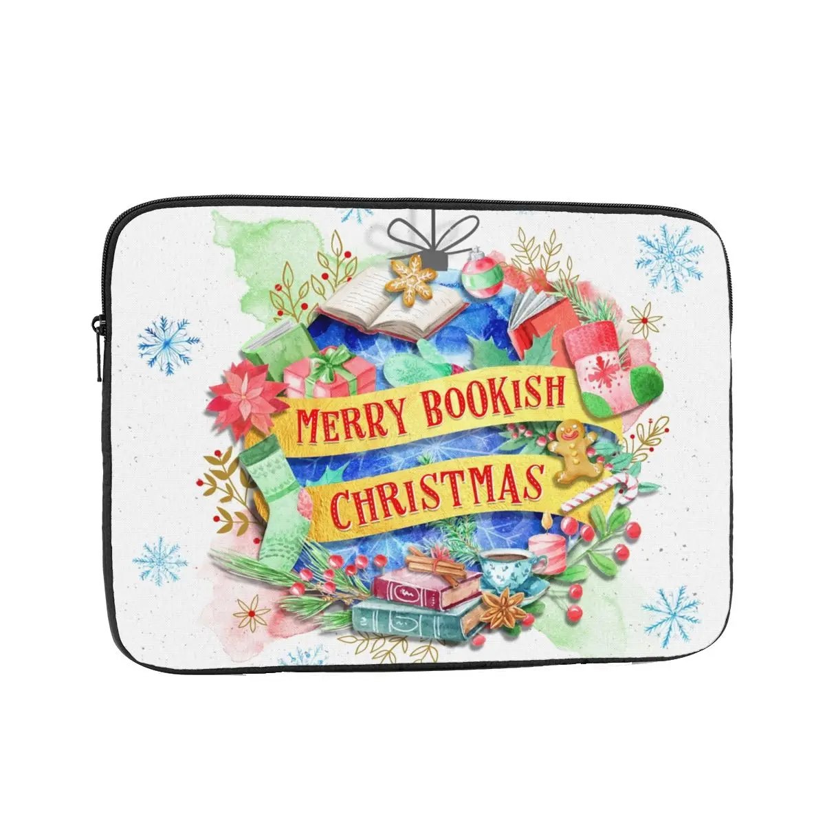 Merry Bookish Christmas Laptop Liner Sleeve for Macbook Air Pro Watercolor Floral Notebook Bag Case Shockproof Case Bag