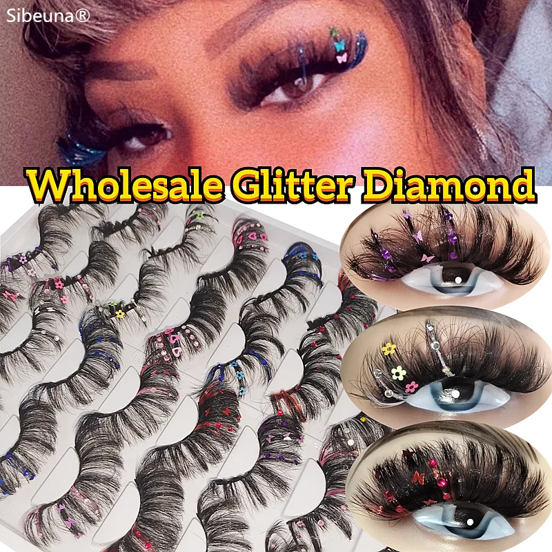 

8D Glitter Colored fluffy Pink Red Blue Holographic Butterfly Diamond Butterfly Wispy Lashes Pack Wholesales Natural False Lash