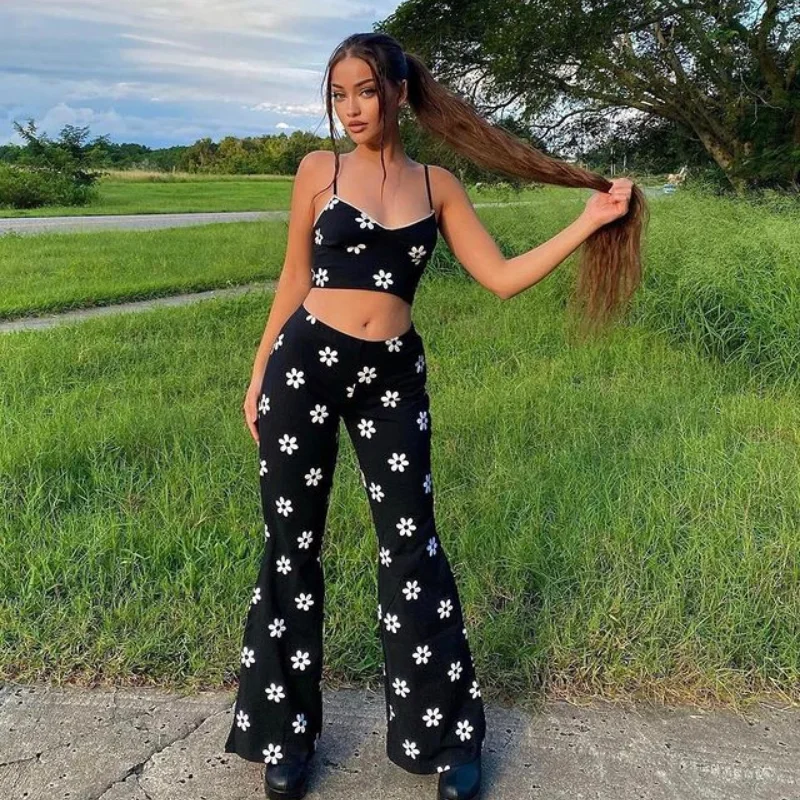 

Women's Y2K Print Flower High Waist Casual Straight Pants Streetwear Fashion Patchwork Contrast Color Elegant Pants