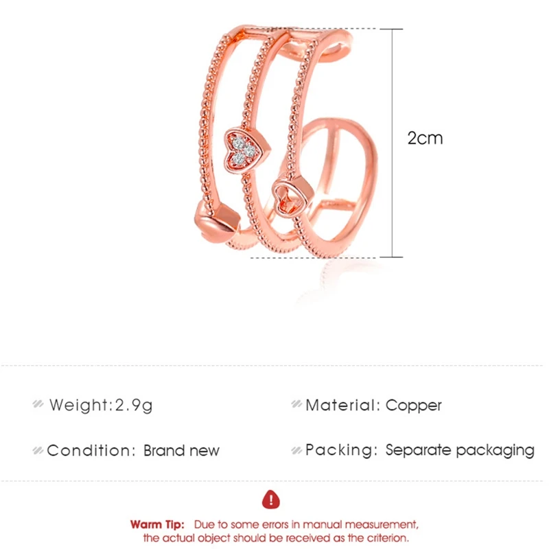 Трехслойные полые сердечки любовь штабелируемые Открытые Кольца Хрустальный