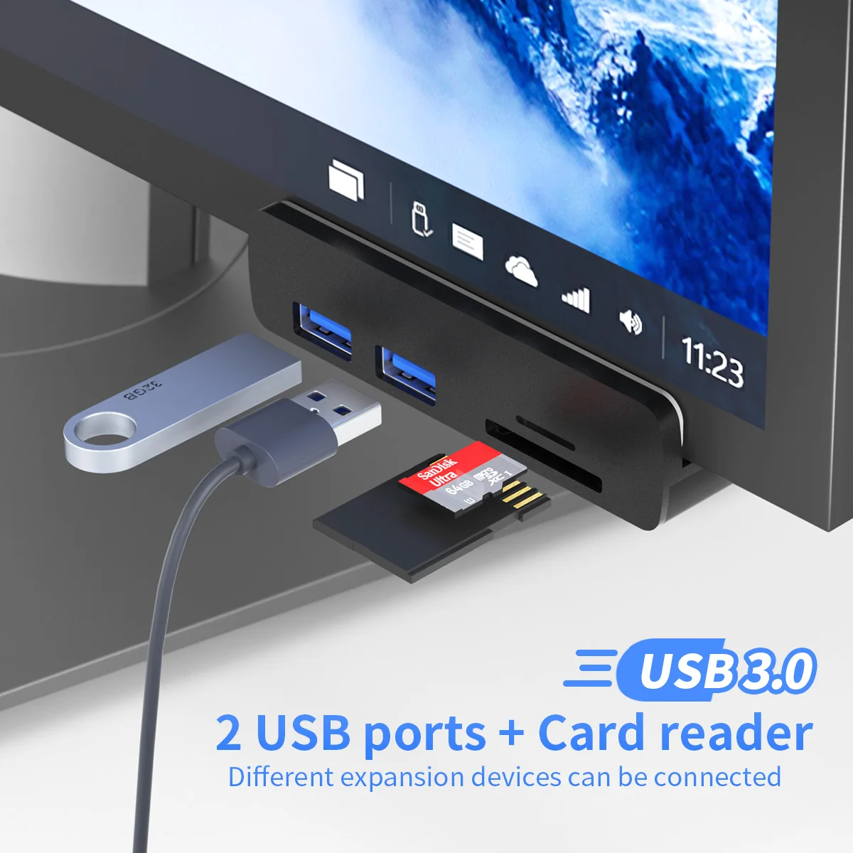 USB-разветвитель алюминиевый на 4 порта с дополнительным портом питания и