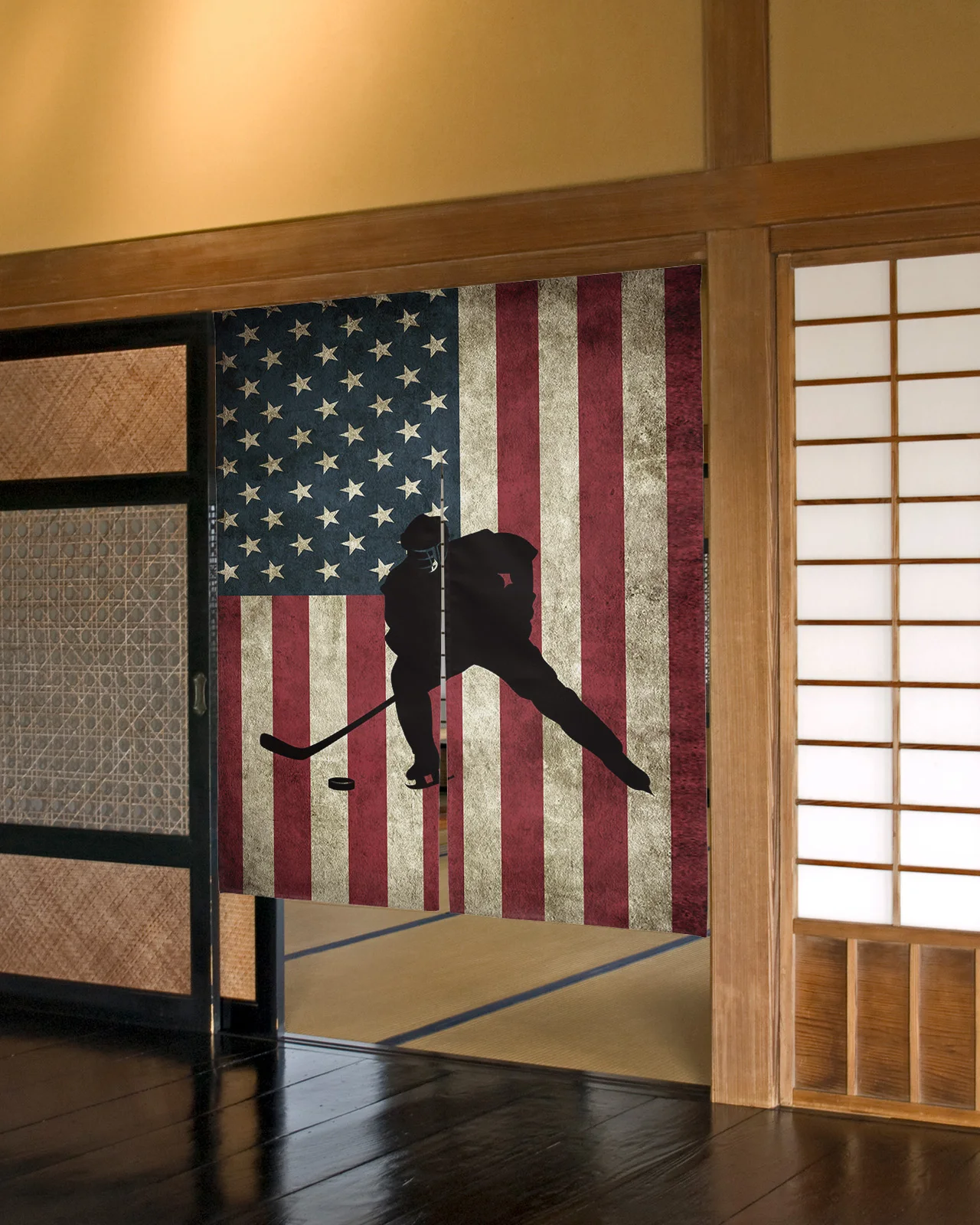 

Retro Flag Sport Hockey Japanese Door Curtain Bedroom Partition Curtain Kitchen Entrance Hanging Half-Curtains