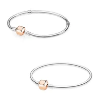 authentic 925 sterling silver moments rose barrel clasp basic snake chain bracelet bangle fit bead charm diy pandora jewelry