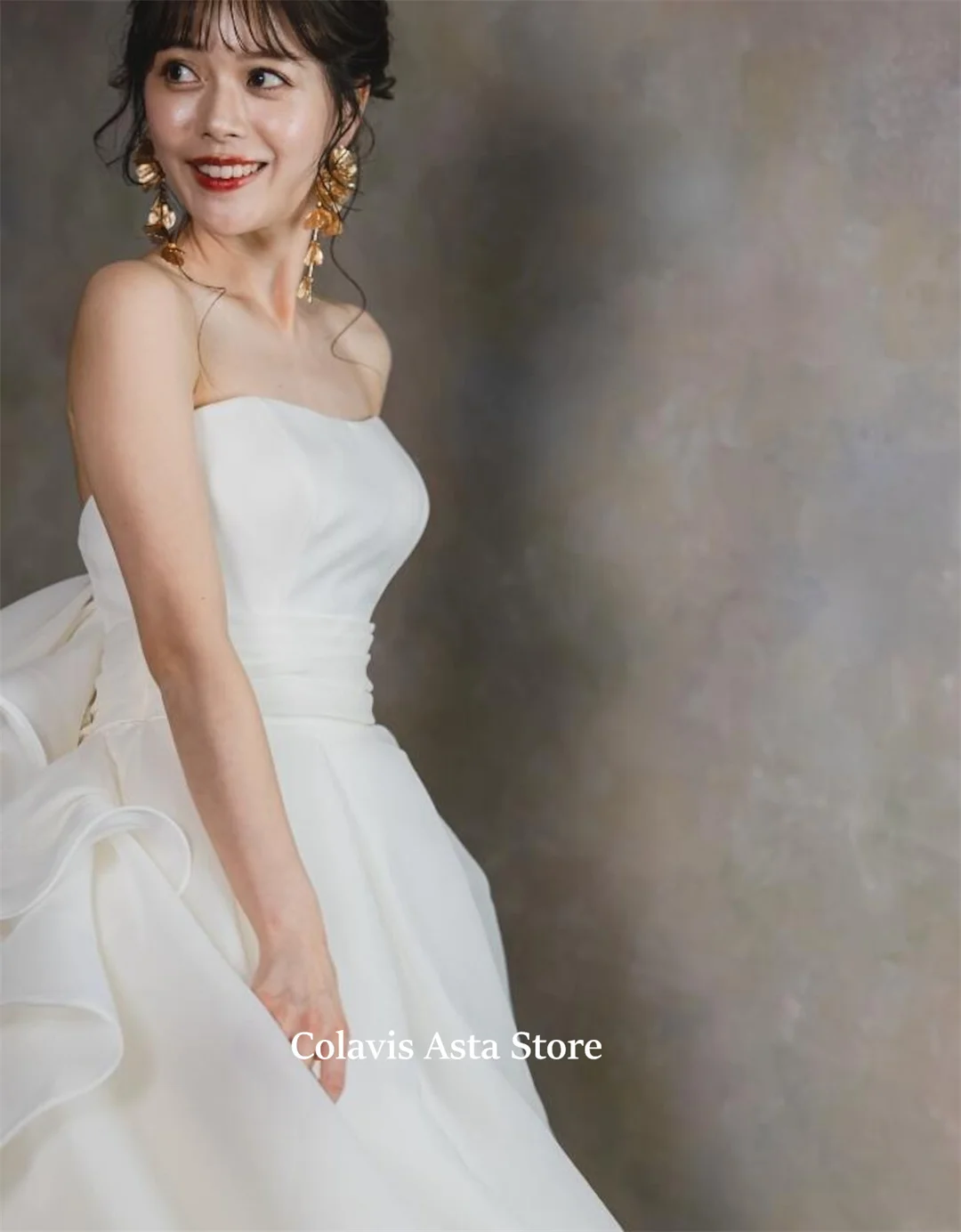 Свадебное платье без бретелек в японском стиле с скользящим шлейфом корейские