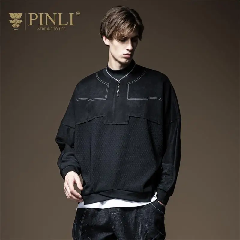 

Fall/winter new men's fashion brand ins black bright line loose round neck sweater coat tide