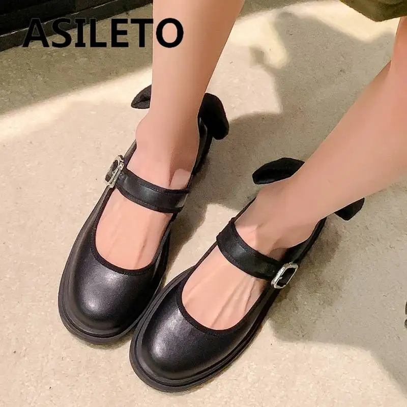 

Женские туфли-лодочки с круглым носком ASILETO Mary Jane на толстом каблуке 4 см Пряжка ремешок с узлом Бабочка Большой размер 40 41 Милая повседневная обувь для девочек S4930