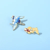 2pcs new high end alloy animal series brooch creative cute geese goldfish shape paint badge exquisite brooch accessories