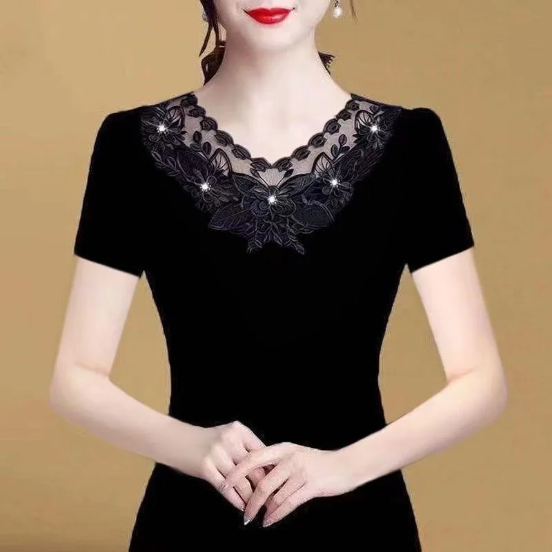

New Summer Fashion O Neck Polyester Short Sleeve Women T-shirt D5245