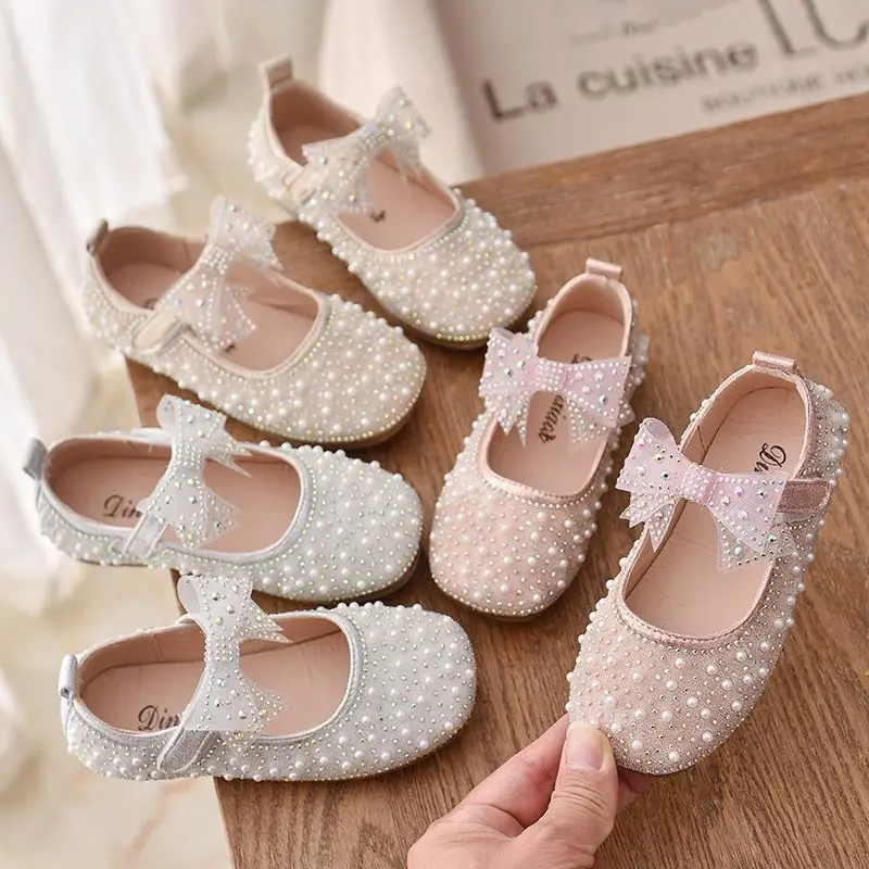 Spring and Autumn New Korean Girls' Princess Shoes Children's Dance Round Head Crystal Comfortable Soft Sole Single Shoes