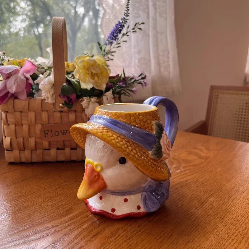 Креативная керамическая чашка с изображением гуся 500 мл большая емкость бытовая