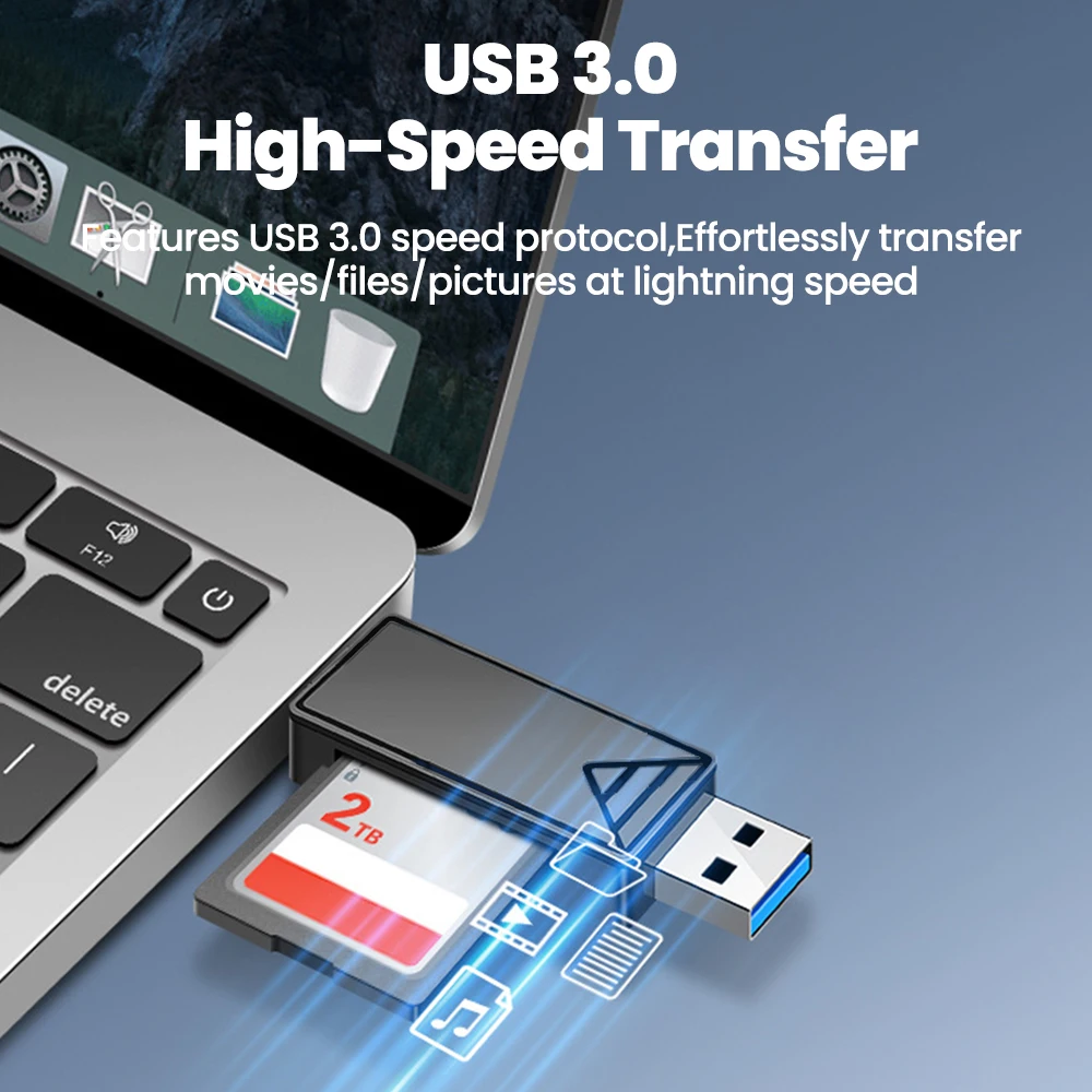 Фото USB-кардридер 2 в 1 USB 2.0/3.0, высокоскоростной адаптер для карт памяти TF/SD, USB Type-C, для ПК и ноутбуков №5