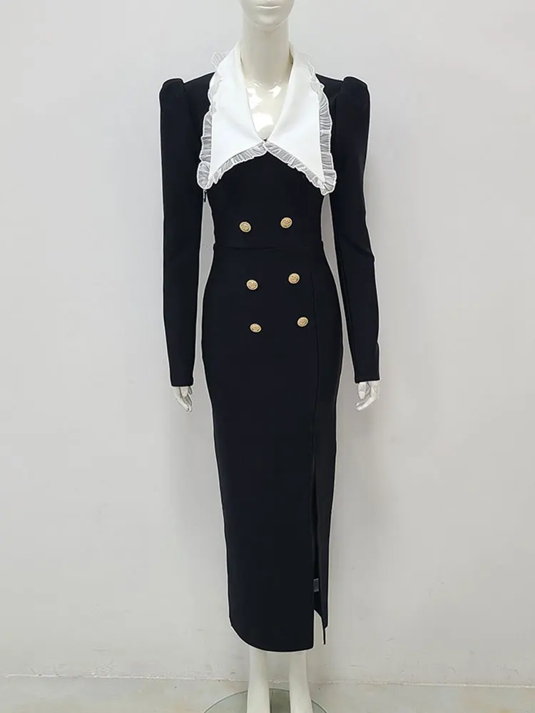 Женское элегантное Бандажное платье с отложным воротником двубортное