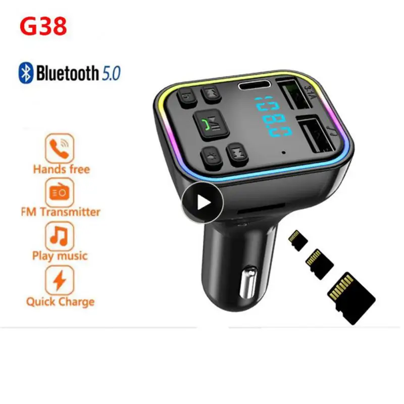 

Fast Charger Car Charger Multifunction Mp3 Modulator Player Pd Type-c Dual Usb 3.1a Colorful Ambient Light Pd Fast Charging