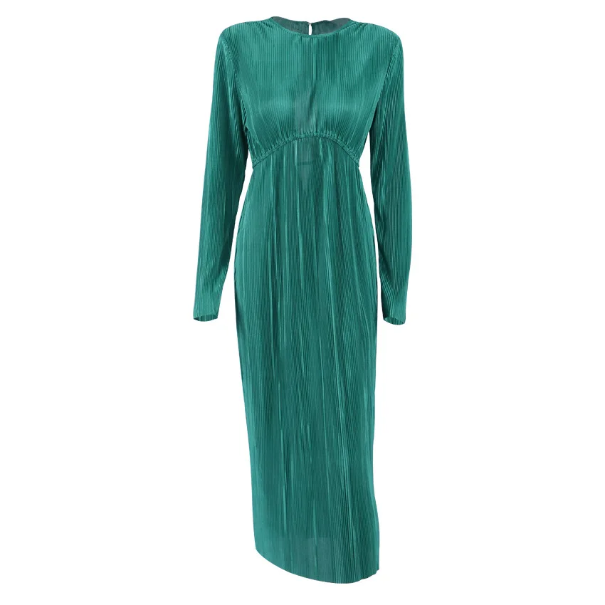 Bornladies зеленое женское длинное платье элегантное вечернее с круглым вырезом и