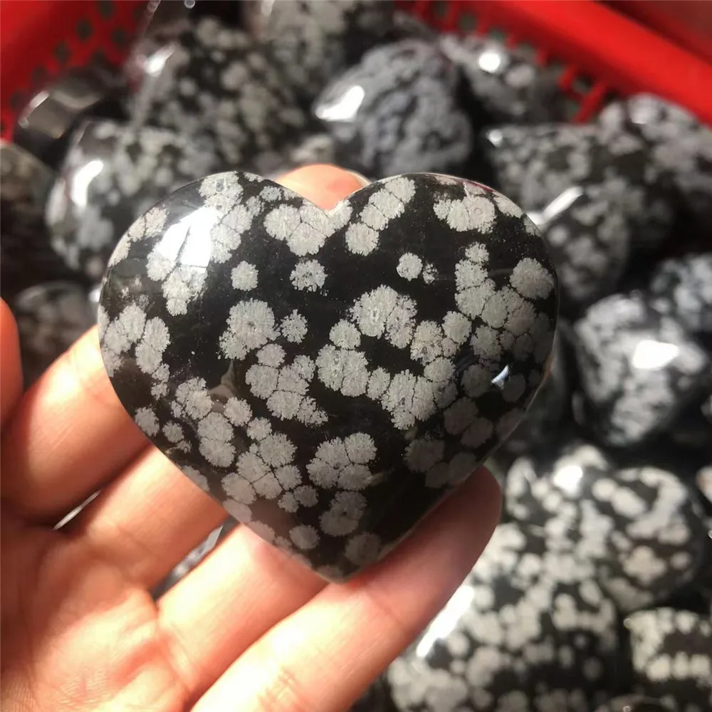 

1 шт. натуральный кварц Снежинка обсидиан в форме сердца кристалл резьба целебные камни энергия драгоценный камень украшение дома