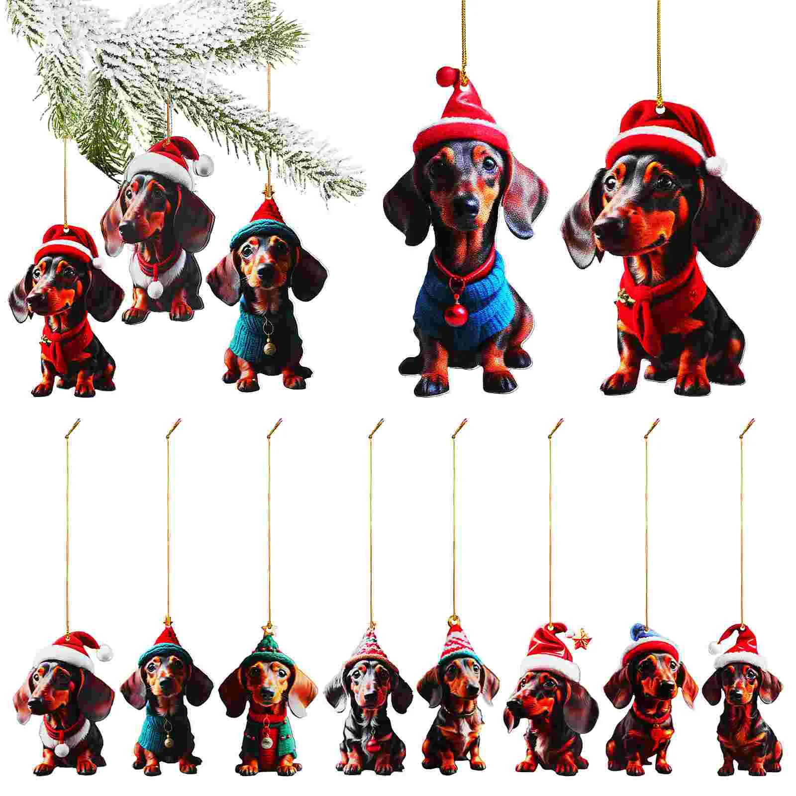 

10 Pcs Christmas Decorations Dachshund Hanging Car Accessories Tree Ornament Xmas Party Ornaments Pendant Decors