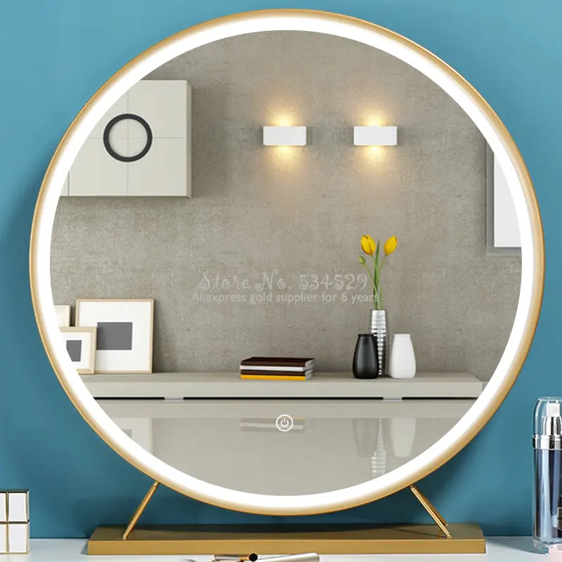 

Dresser Makeup Mirror Desktop LED Light Bedroom Home Rotatable Round Mirrors with Trichromatic Lights 40cm 50cm