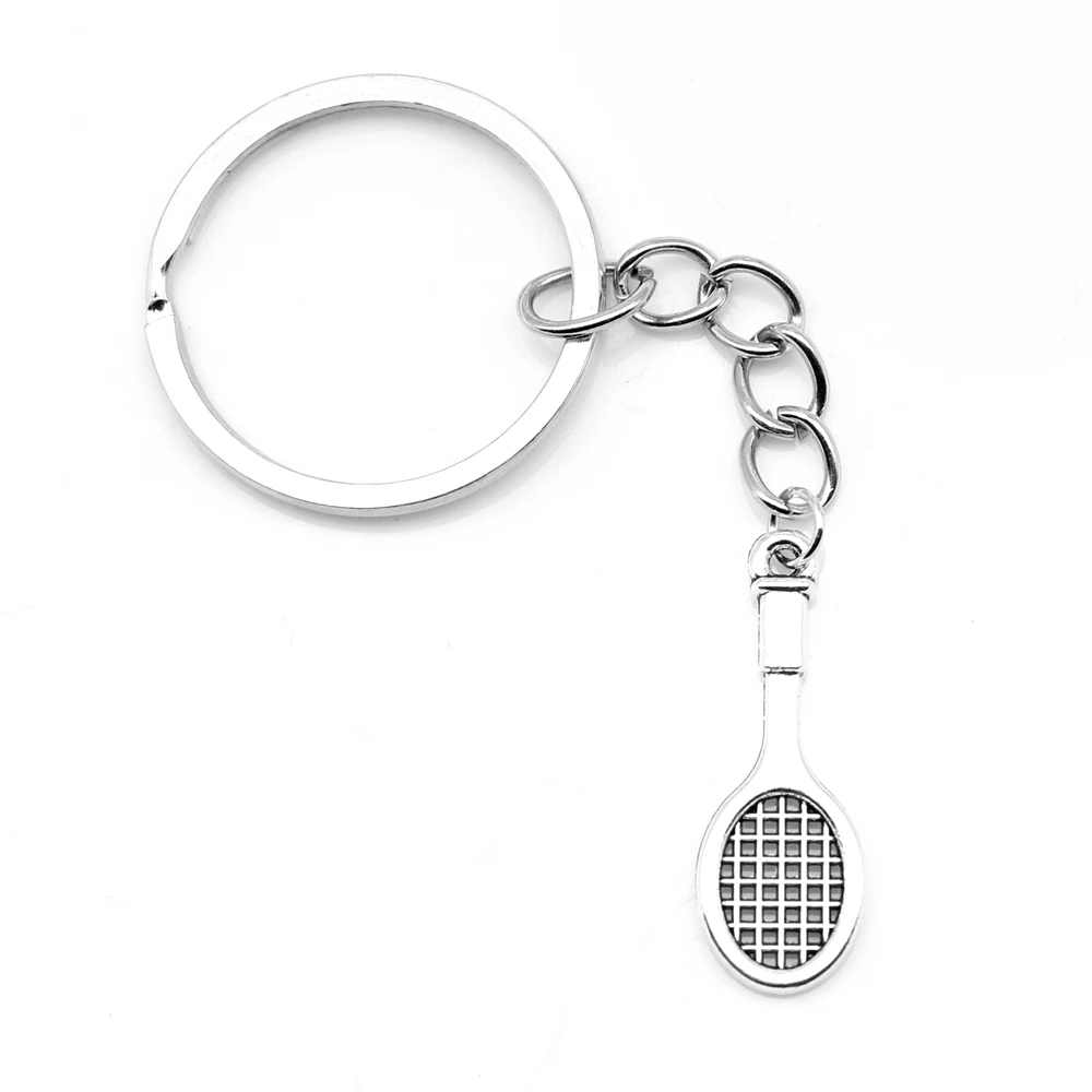 

1pcs Antique Silver Color 10x29mm Badminton Racket Keychain Handmade Jewerly Diy