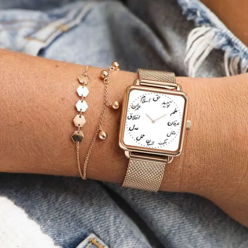 Часы наручные женские с магнитным сетчатым браслетом, модные элегантные кварцевые Стальные Квадратные, золотистые и Серебристые