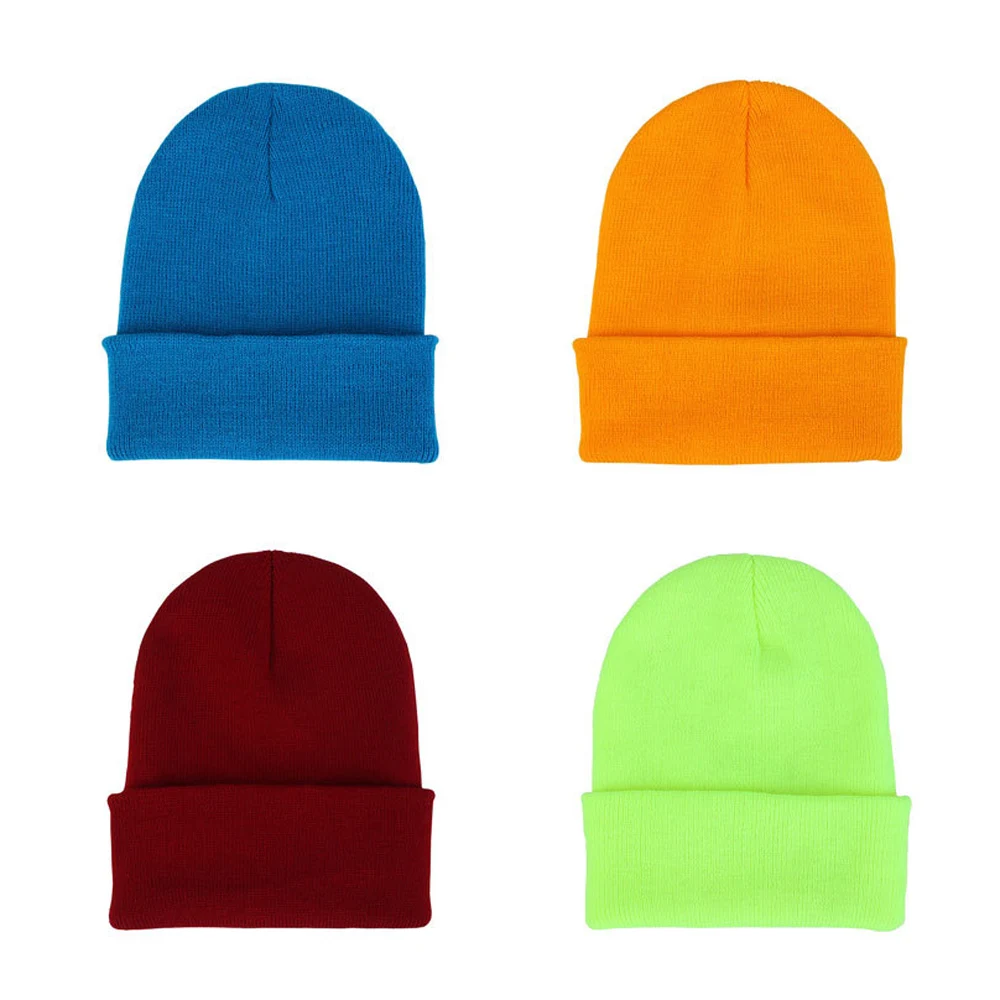 Вязаная Шапка-бини для мужчин и женщин зимняя теплая однотонная шапка взрослых