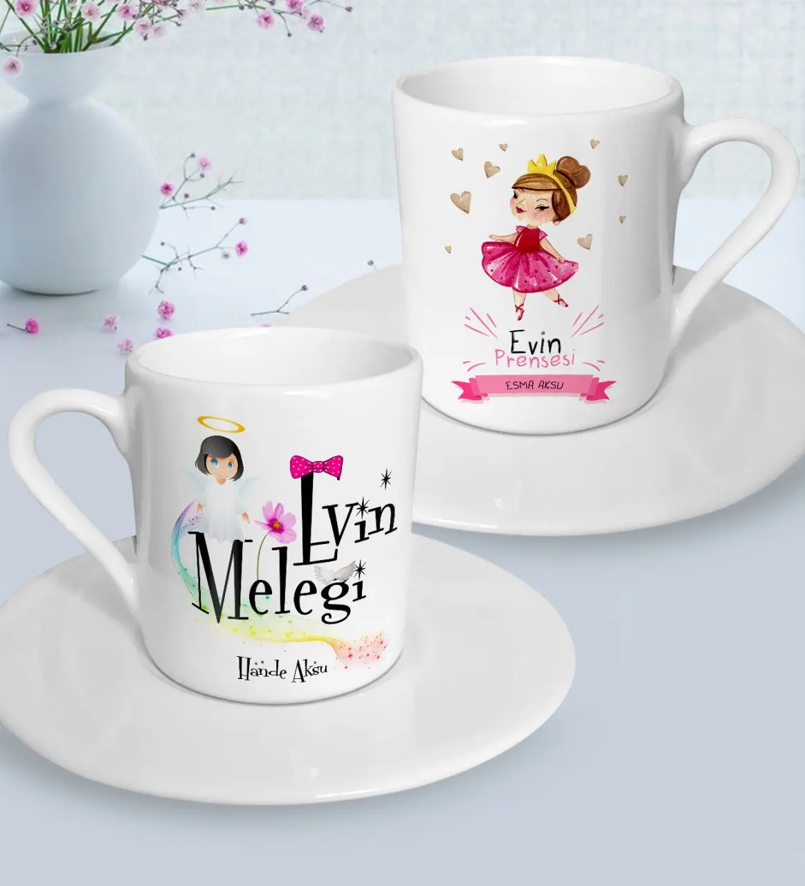 

Персонализированные день матери тематические дом ангел и Домик принцессы дизайн двойной чашка для кофе по-турецки Seti-1