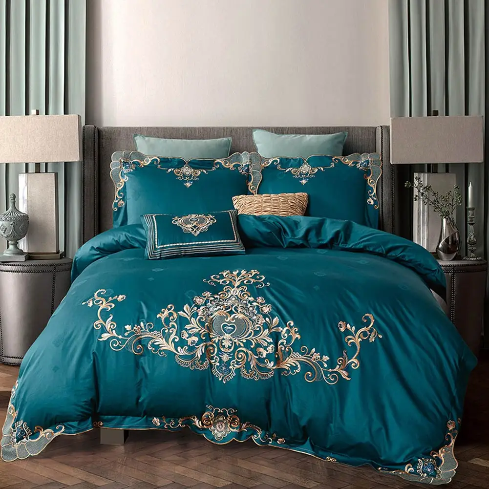 

Papa&Mima 600TC Egyptian Cotton Linens Embroidery Duvet Cover Set Pillowcase Flat Fitted Sheet