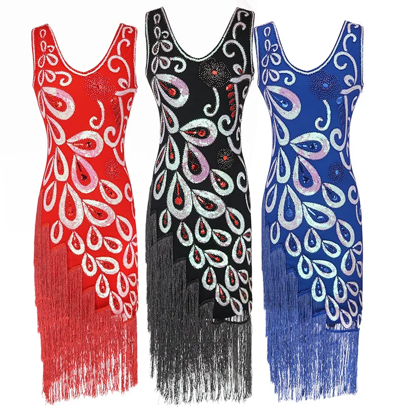 

Женское вечернее платье с V-образным вырезом и кисточками