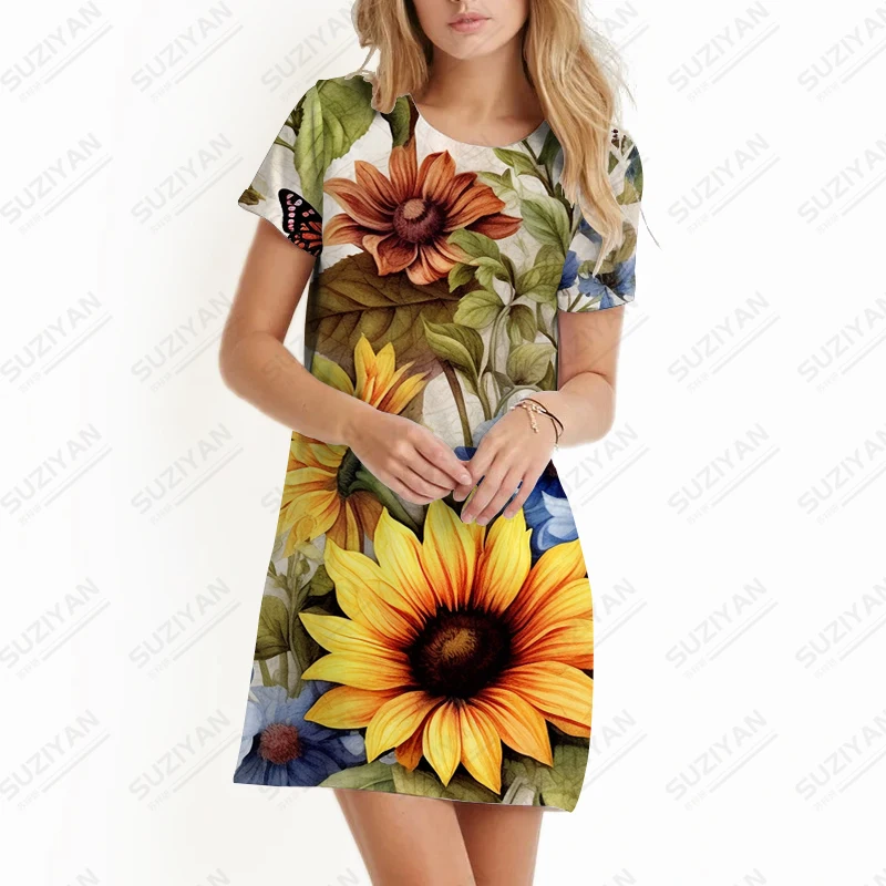 

Летнее Новое Женское платье, женское платье с цветочным 3D принтом, милое Стильное женское платье, модное Трендовое повседневное женское платье высокого качества