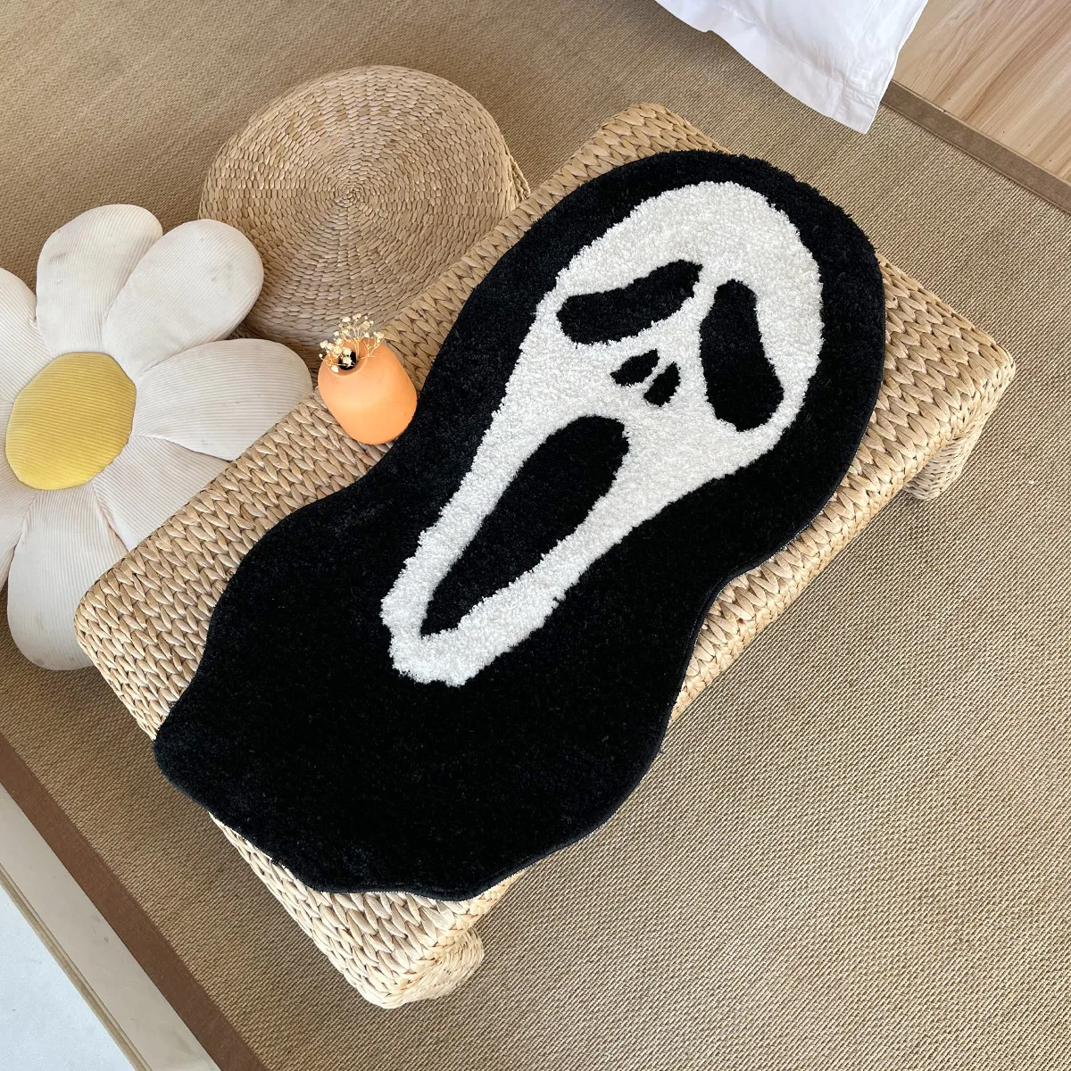 

Scream Rug Handmade Horror Character Rugs Halloween Decoration Ghost Face Dread Themed and Black and White Colors Killer