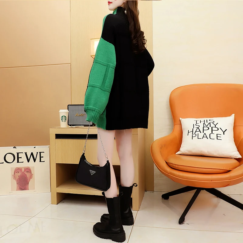 Осень 2025 года длинный пуловер женский зимний новый свободный вязаный свитер в