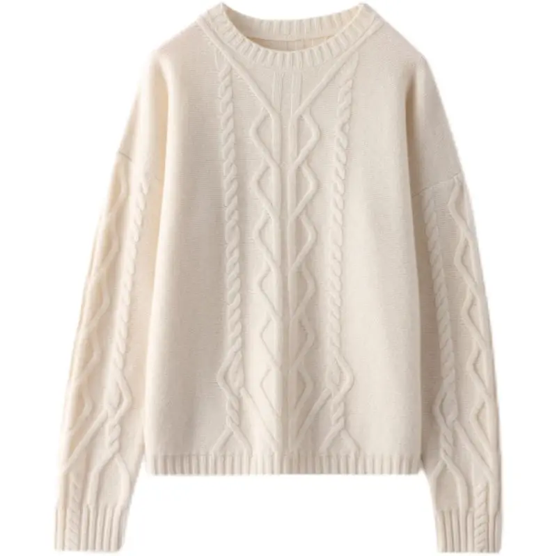 

2022 Hot Sale Autumn Winter New Women's 100% Pure Cashmere Sweater O-neck High Quality Soft Female Loose Thicken Knit Pullover
