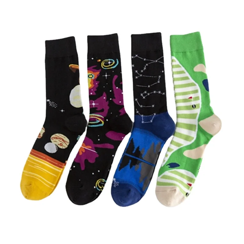 

10 Pairs/Lot 2021 New Arrival Men Combed Cotton Socks Medium High Tube Happy Funny Sock Multi Pattern Personalized Wholesale
