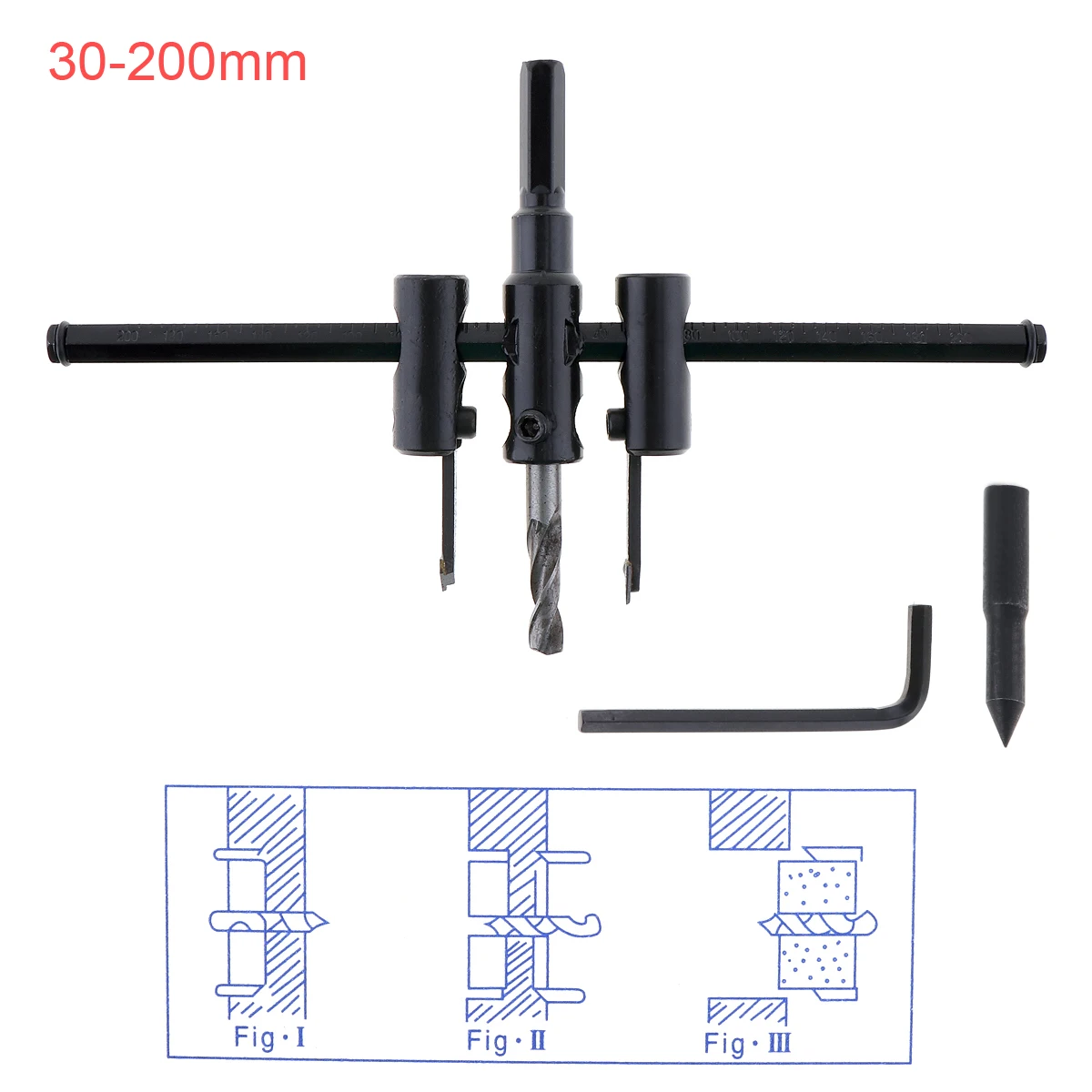 

30-200mm Adjustable Metal Wood Circle Hole Saw Drill Bit Cutter Kit DIY Tool Kit Cordless Drill Bit for Woodworking